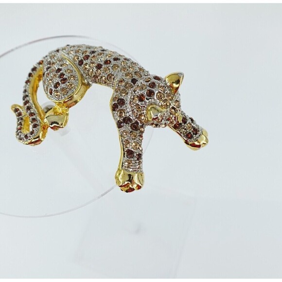 Leopard Rhinestone Brooch Gold Tone Big Cat Statement Piece Shoulder Stunning - Picture 8 of 15